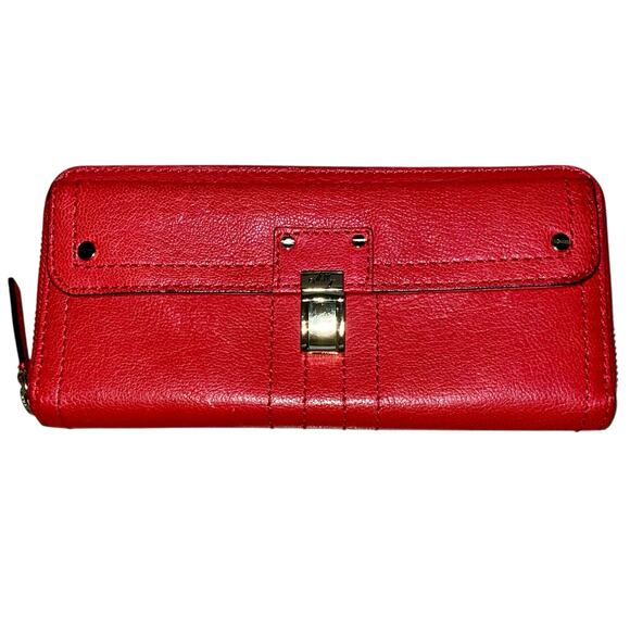 Milly Red Leather Long Wallet Classic 8" x 4" - Picture 1 of 13